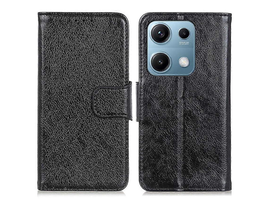 Capa Tipo Carteira Em Couro Rachado Com Textura Napa Para Xiaomi Redmi Note 14s 4g, Preta