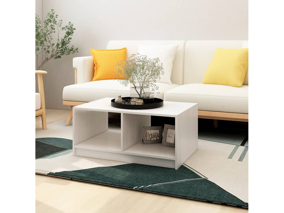 Vidaxl Mesa De Centro 75x50x33,5 Cm Madeira De Pinho Maciça Branco