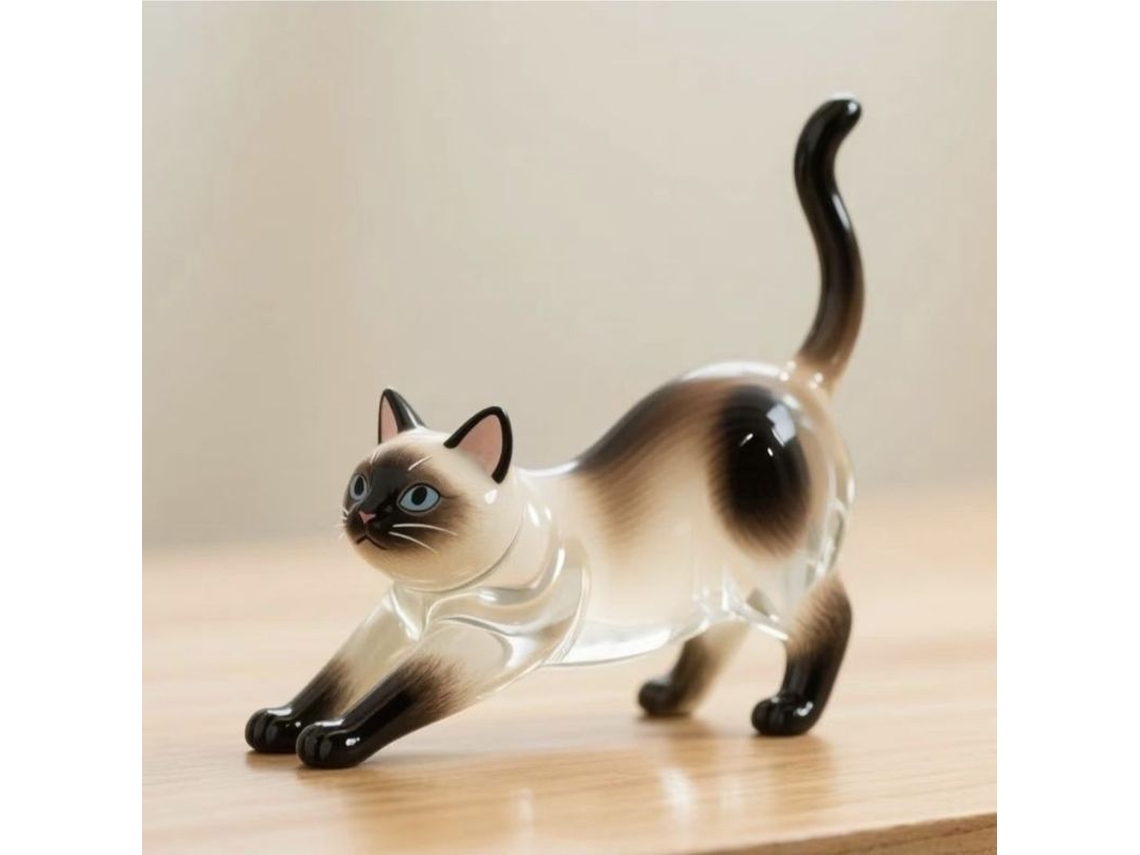 Enfeite Decorativo, Formato De Gato, Em Vidro, Cor Branca E Marrom, Para Casa, Mesa, Festas E Composição De Ambientes Sazonais