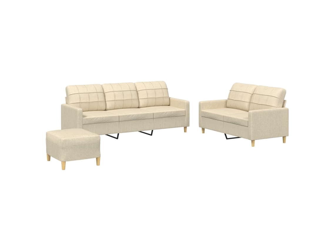 Conjunto de Sofás 3 Pcs Almofadões Tecido Creme MAISON EXCLUSIVE
