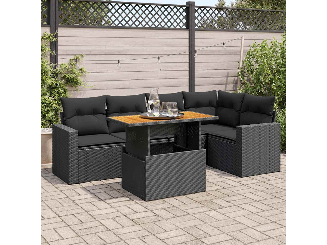 Vidaxl 6 Pcs Conjunto Sofás De Jardim C/ Almofadões Vime Pe Preto