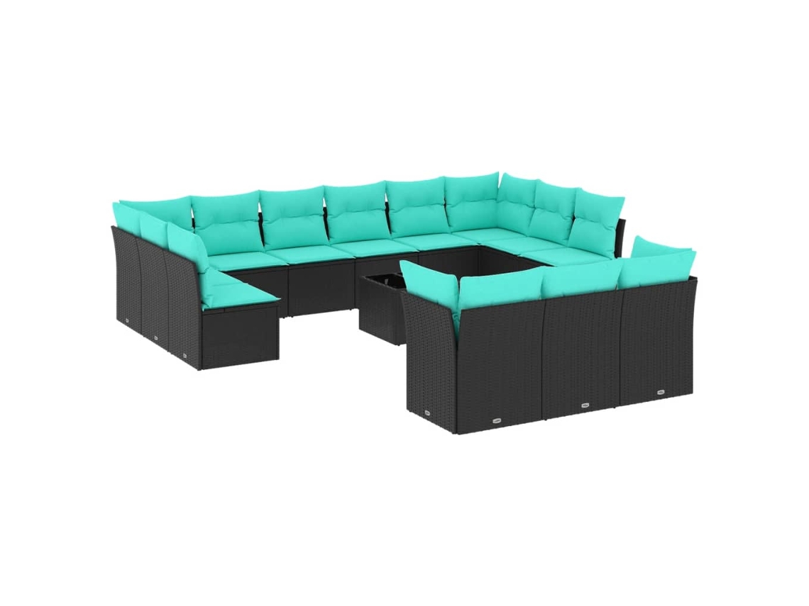 Conjunto de Sofá de Jardim, 14 Peças, Almofadas, Rattan Preto MAISON EXCLUSIVE