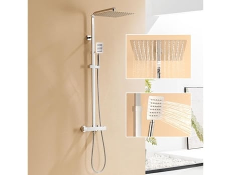 Coluna de Chuveiro Termostática Auralum 38C Aço Inoxidável Alta Ajustável 90-116 Cm com Chuveiro de 12 Polegadas Cromado AURALUM MAX
