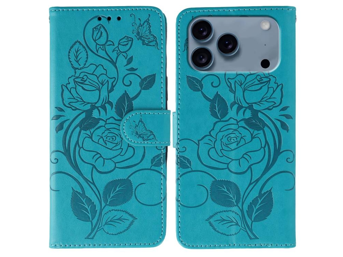 Capa De Couro Para Iphone 17 Pro Com Estampa De Borboleta Rosa.