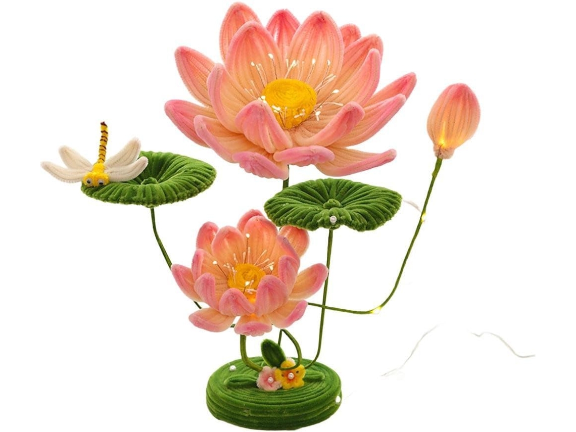 Base de mesa artesanal Lotus com estampa Pelúcia, 32 x 35 x 10 cm, luz suave para decoração de quarto e quarto infantil.