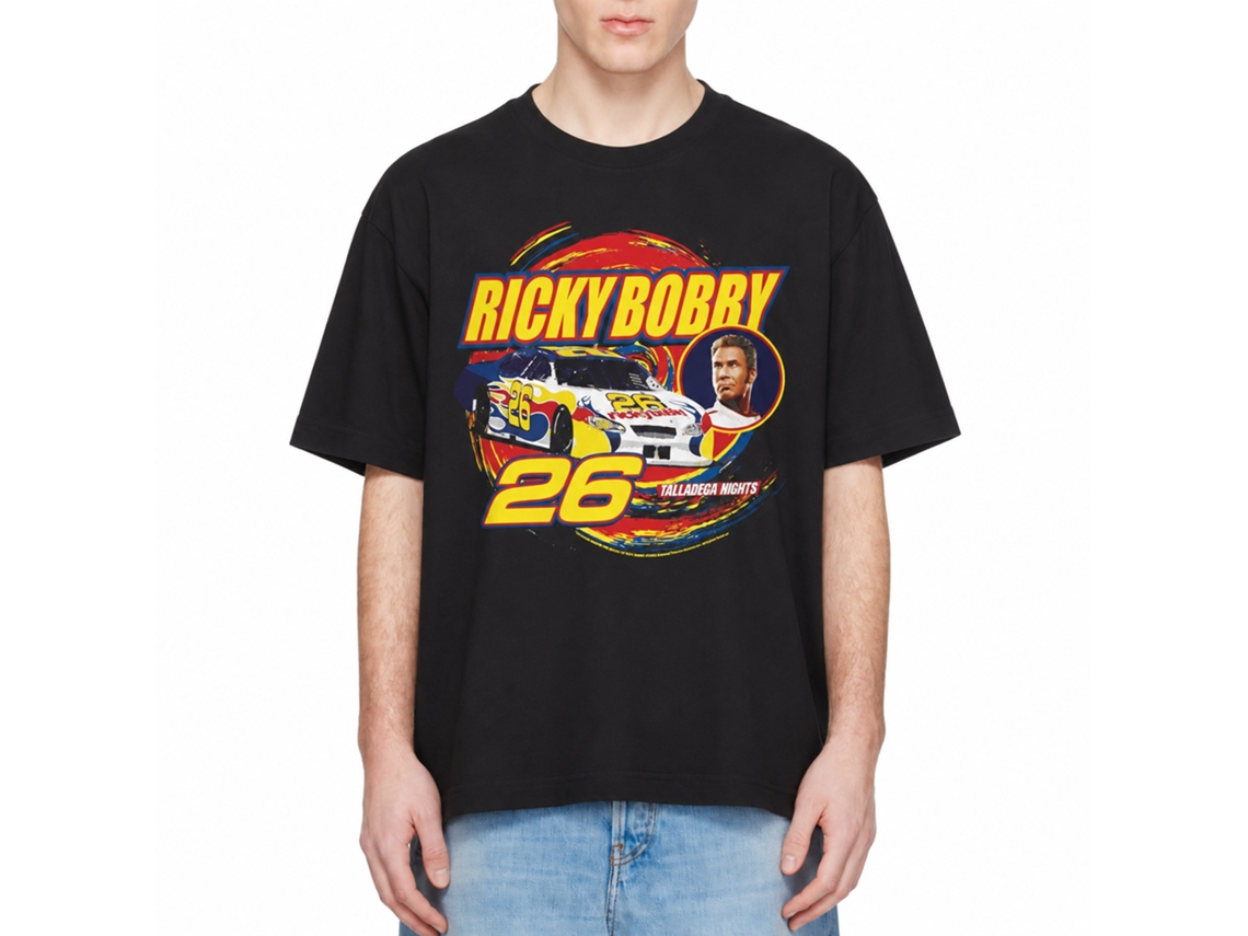 Rockinstone Talladega Nights Movie Ricky Bobby Swirl Black Adult T-shirt Size:xl