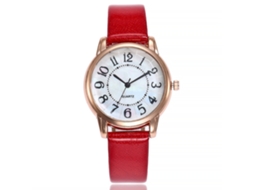 Relógio de Pulso Feminino Vansvar de Couro Pu com Movimento de Quartzo Estilo Moderno Vermelho
