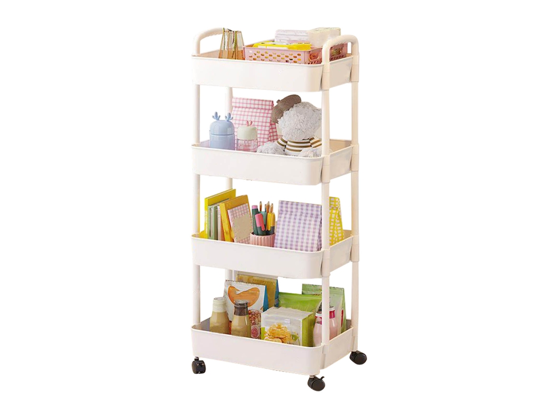 Carrinho De Armazenamento 4 Níveis Grande Capacidade Organizador Móvel Rack Com Cesta Suspensa Para Dormitório Sala De Estar Cozinha