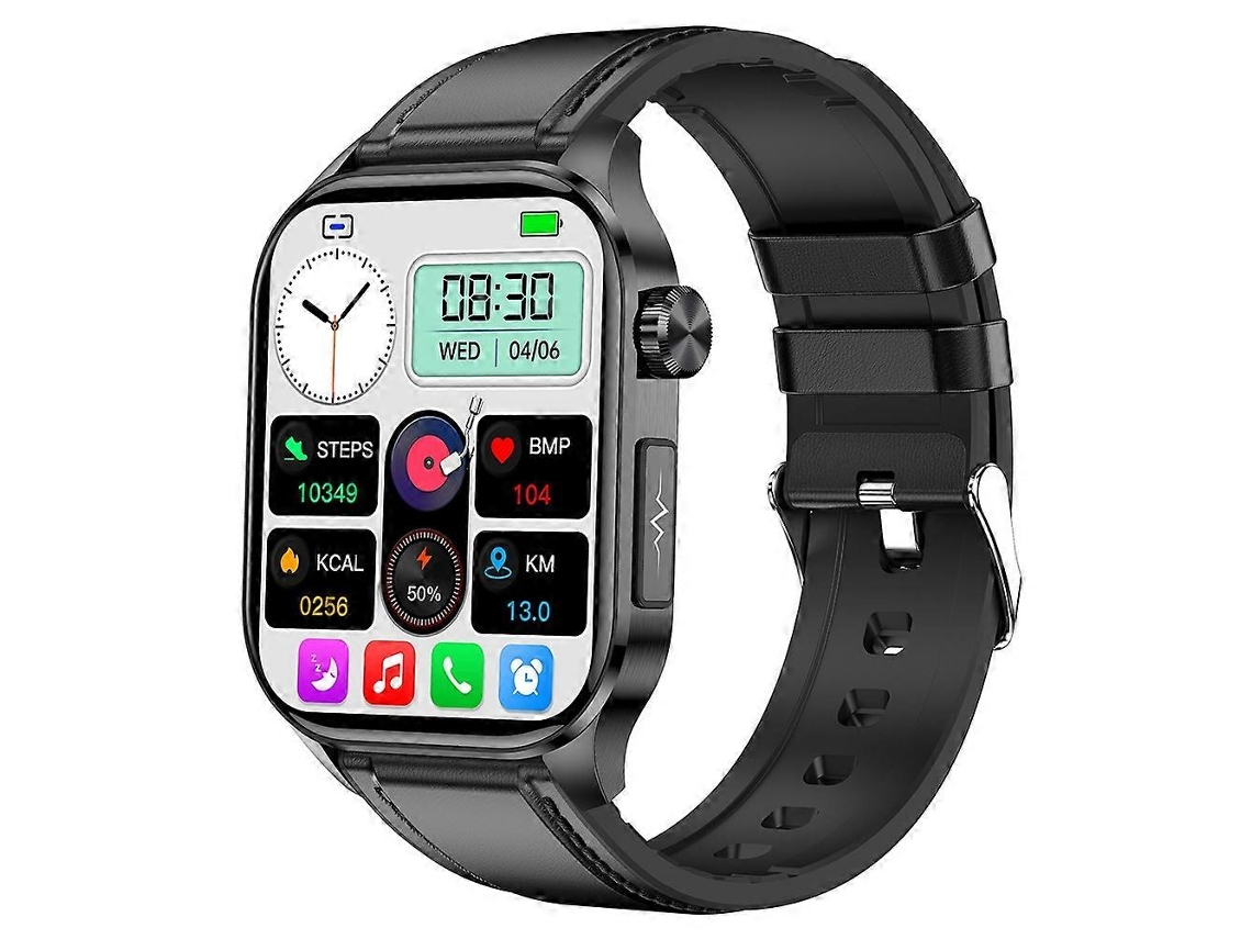 Relógio inteligente ET580 com tela AMOLED de 2,04 polegadas, chamadas Bluetooth, ECG, pulseira de saúde, pulseira de couro VONKELIOS
