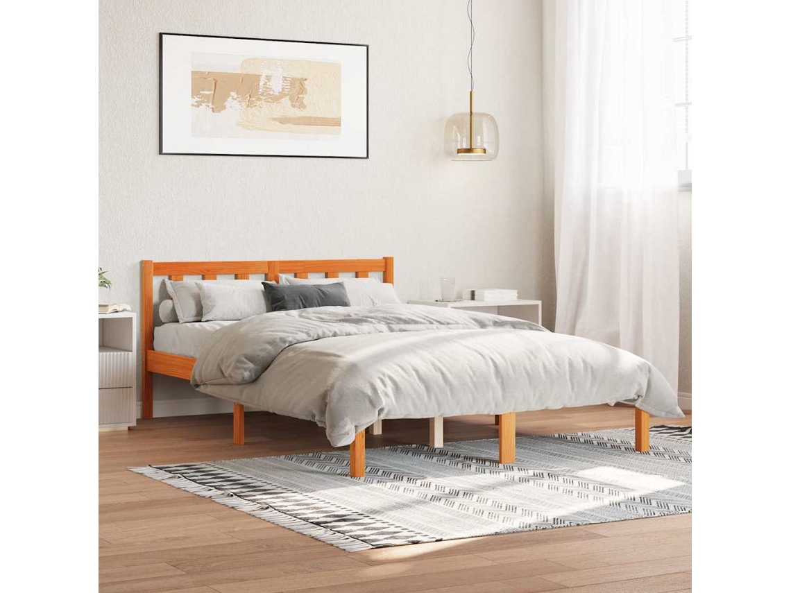 Cama Sem Colchão 140x200 Cm Madeira Pinho Maciça Castanho-mel
