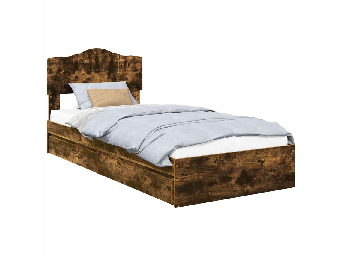Cama com Armazenamento com Gaveta Carvalho Defumado 90x200 cm MAISON EXCLUSIVE