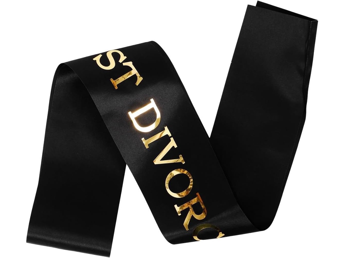 Kit de 5 Faixas para Festa de Divórcio Inoomp com Alça de Ombro, em Cetim Preto e Dourado, Material Confortável, CHABERLU