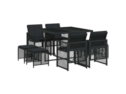 Conjunto de 9 Jantar para Jardim com Almofadões Vime Pe Preto MAISON EXCLUSIVE