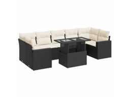 Conjunto de 8 sofás de jardim com almofadões Vime Pe Preto MAISON EXCLUSIVE (N/A)