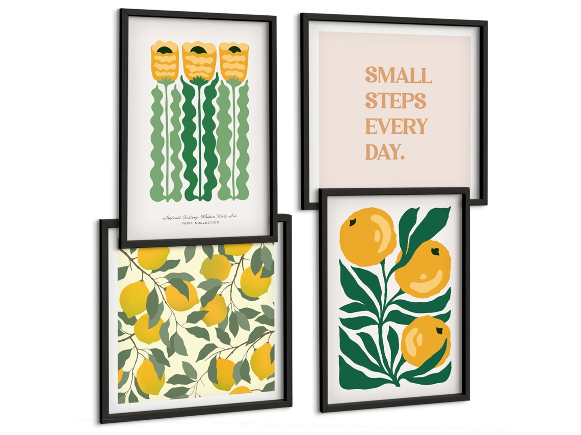 Composição De Quadros Flores Cítricos Frases Positivas Espelharte (4 Peças)