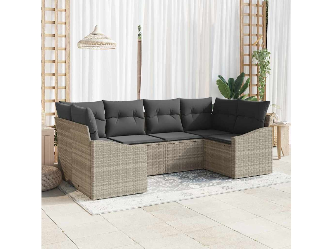 Vidaxl Conjunto De Sofá De Jardim 6 Pcs Cinzento-claro Vime Pe