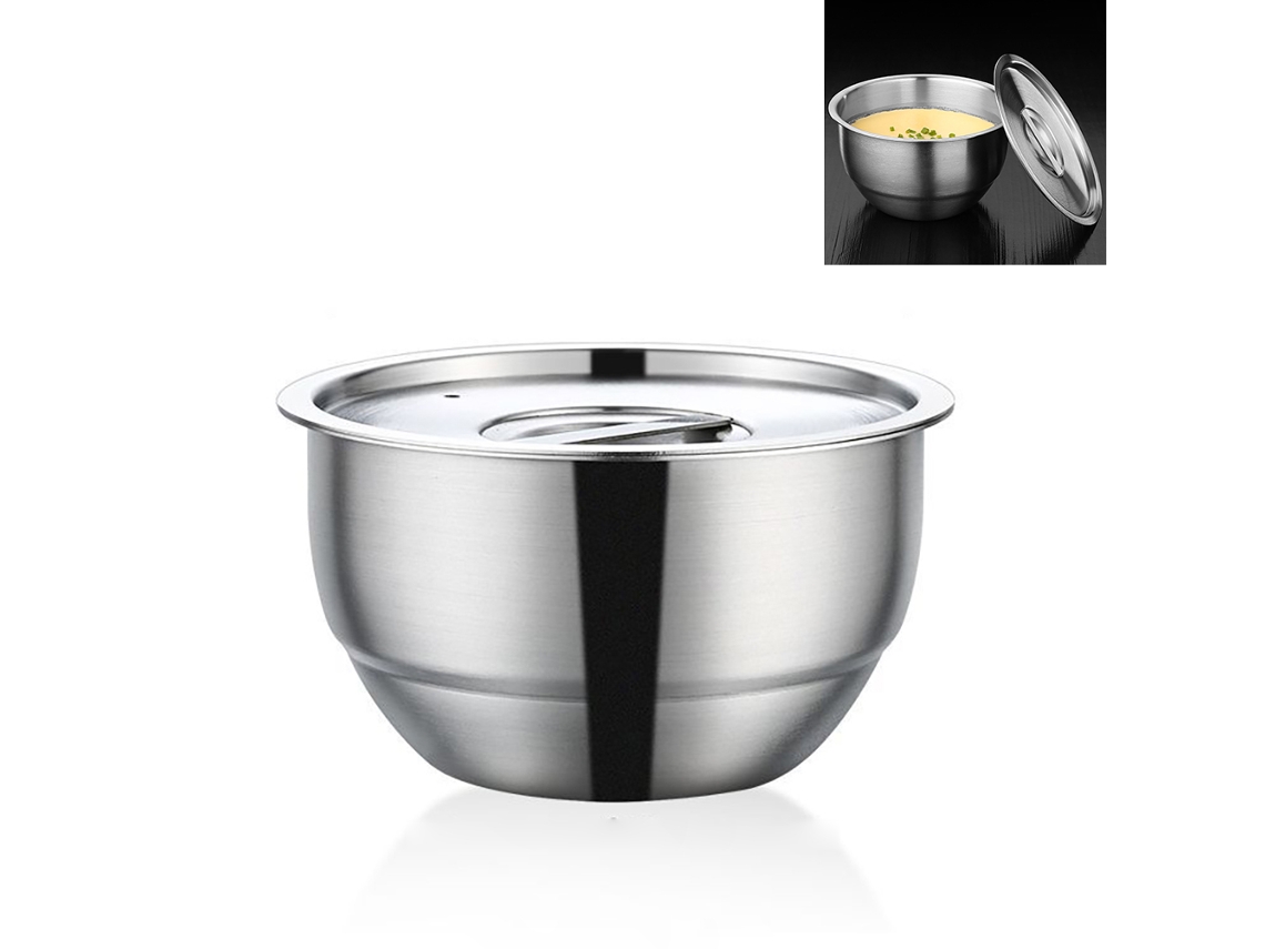 Bacia de aço inox com tampa para cozinhar ovos a vapor e misturar alimentos 468ml