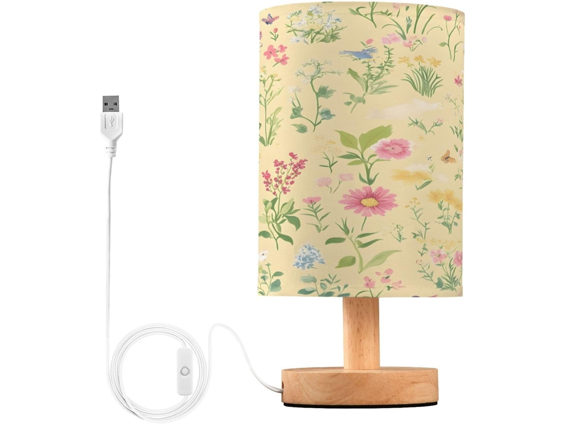 Abajur De Cabeceira Com Arranjo Flores Para Quarto, Portas De Carregamento Usb C, Luminária De Mesa Cabeceira, Luminária