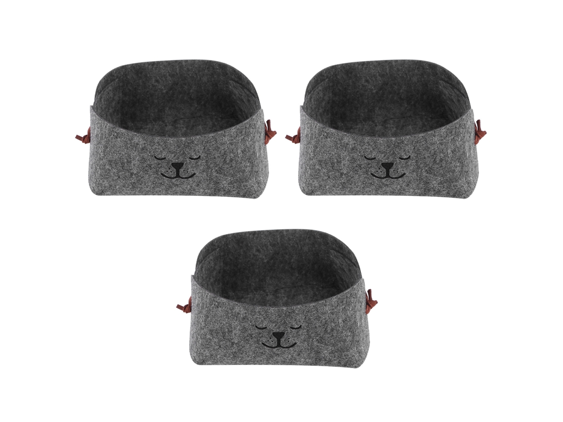 3pcs/set Cesta de Armazenamento de Feltro Plegável para Mesa Chave Moeda Controle Remoto Cinza
