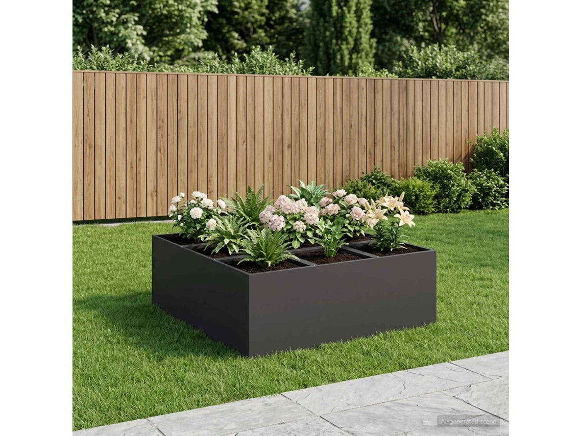 Vidaxl Vaso De Jardim Preto 100 X 100 X 20 Cm Aço Laminado A Frio