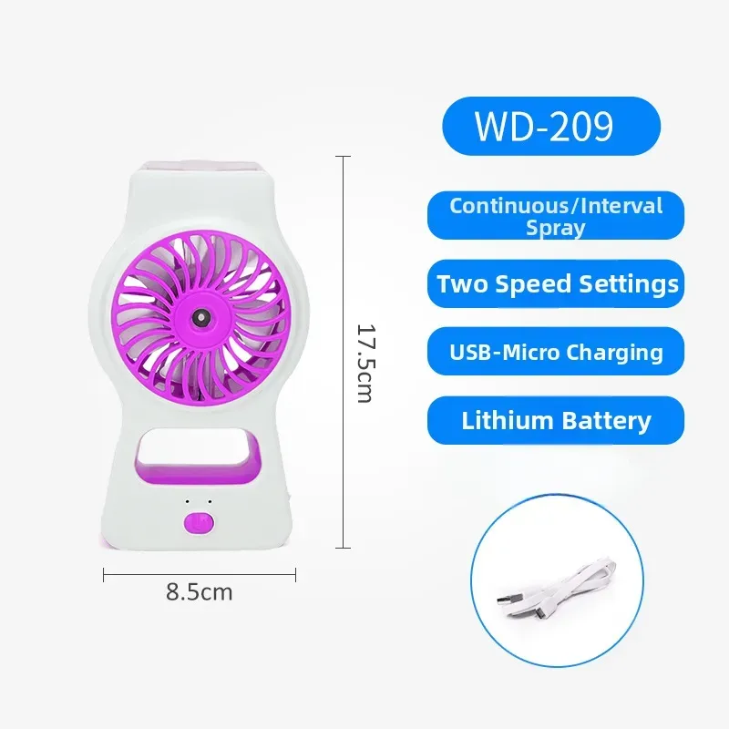 Ventilador de Mesa CZHHMART, 2 velocidades, função de névoa, roxo