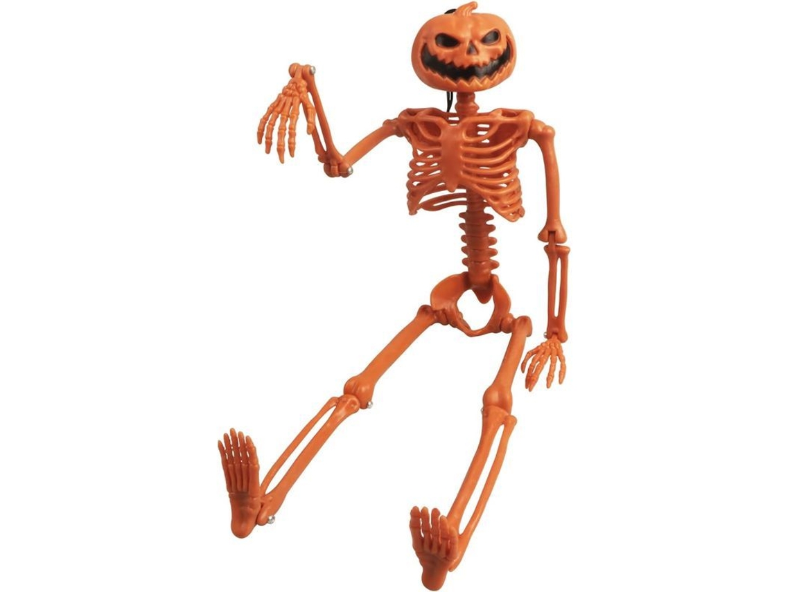 Esqueleto Pequeno Com Articulações Móveis Cabeça-abóbora Acessório De Halloween Para Festas E Casa Assombrada Interior E Exterior