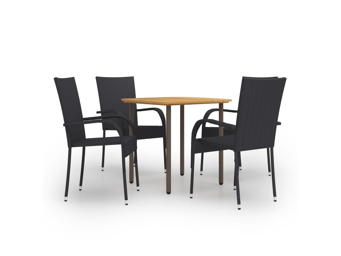 5 Pcs Conjunto De Jantar Para Jardim Vime Pe Preto Dkd Home Decor