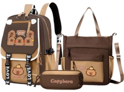 Conjunto De 3 Com Estojo E Bolsa Transversal, Tecido Com Estampa De Desenho Animado, Mochila Estudantil