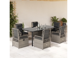 Vidaxl 7 Pcs Conj. Jantar P/ Jardim C/ Almofadões Vime Pe Cinza-claro