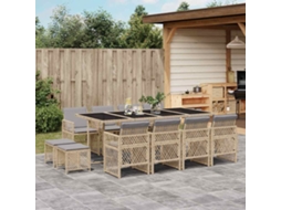 Vidaxl 13 Pcs Conjunto De Jantar P/ Jardim Com Almofadões Vime Pe Bege