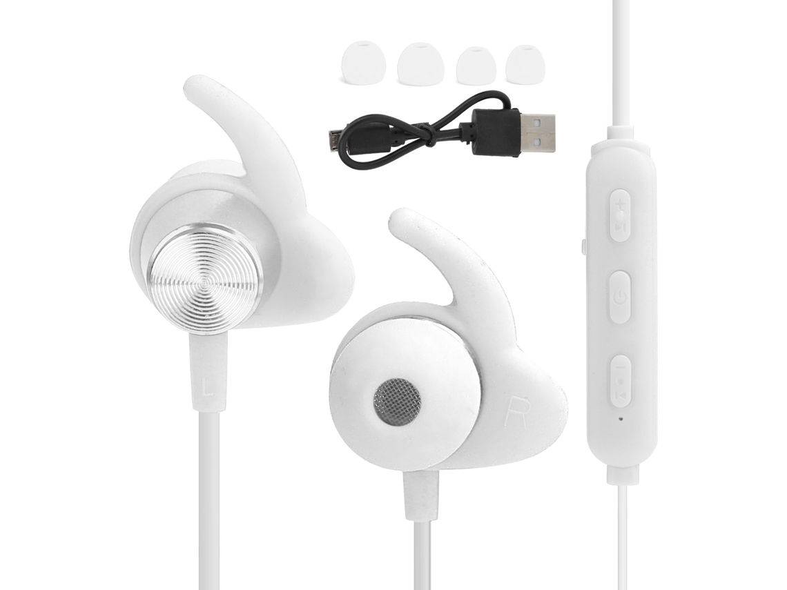 Fone de Ouvido Mali Bluetooth Esportivo de Pescoço com Redução de Ruído, Hifi, Branco