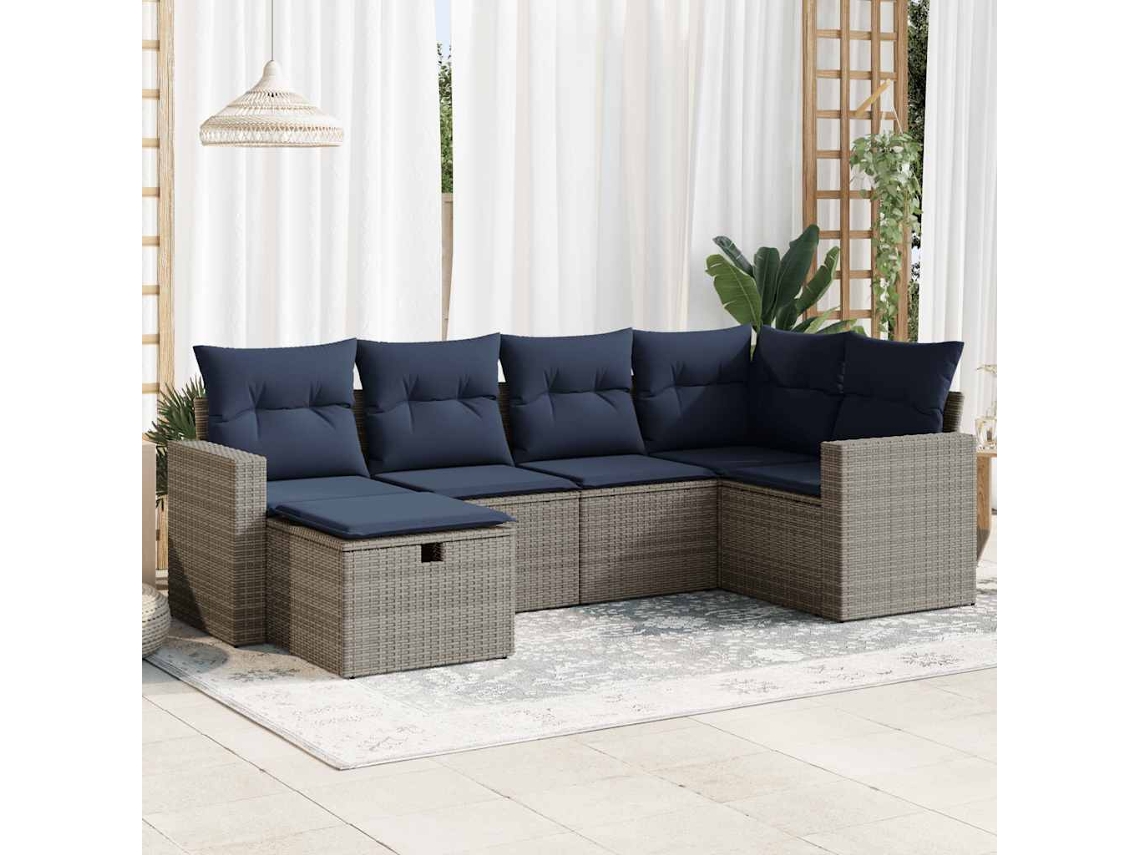 Vidaxl 6 Pcs Conjunto Sofás De Jardim Com Almofadões Vime Cinzento