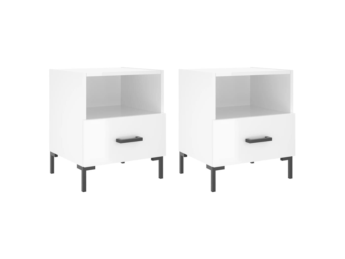 Conjunto de 2 Mesas de Cabeceira Branco Brilhante MAISON EXCLUSIVE Derivados de Madeira 40x35x47,5 cm