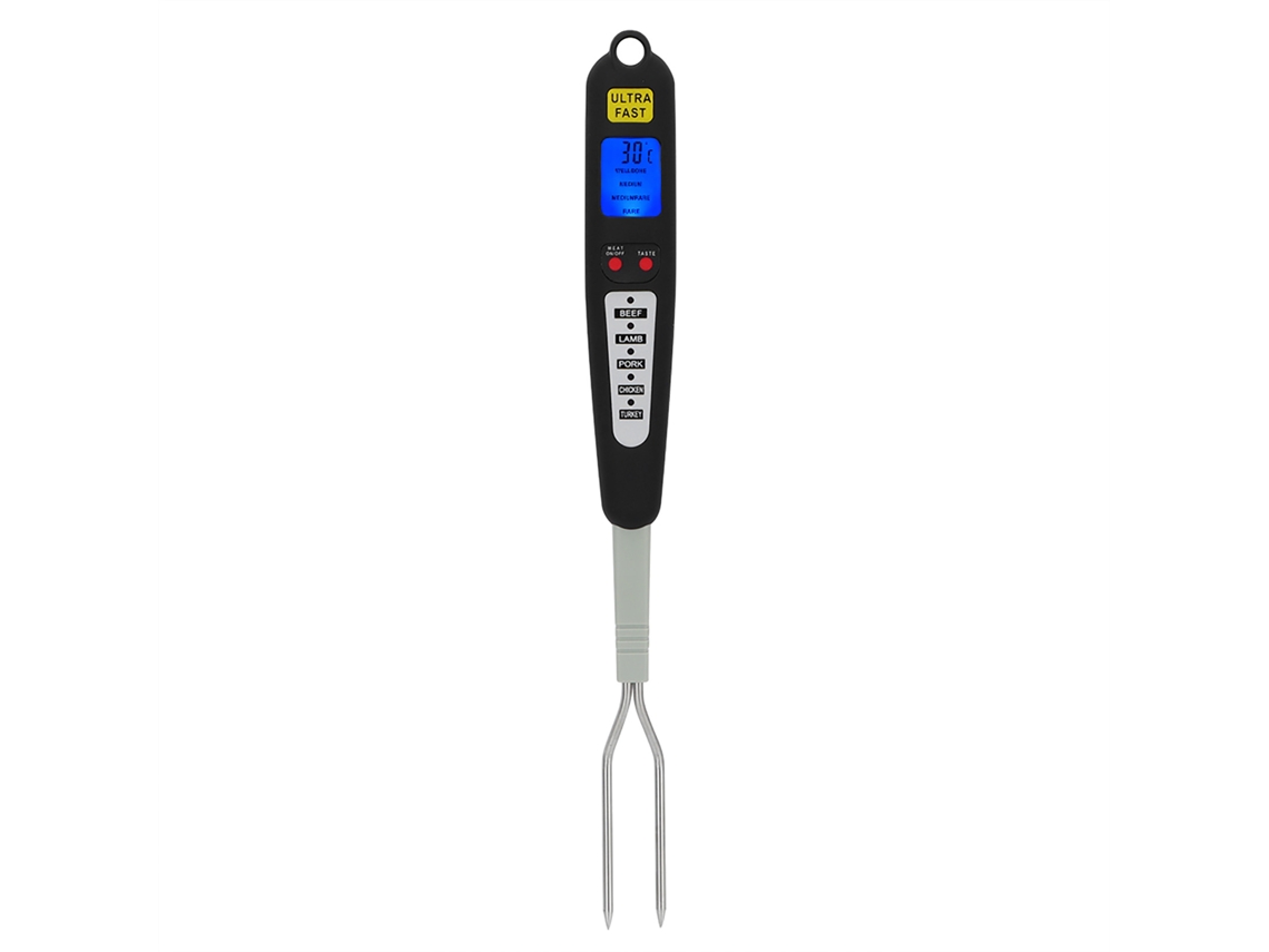 Ronjoe-termômetro Digital De Carne Com Garfo E Sondas Duas Para Churrasco Lcd