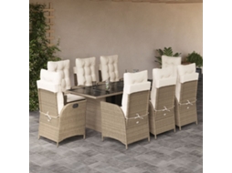 Conjunto 9 Peças Jantar P/ Jardim Com Almofadões Vime Pe Bege Dkd Home Decor