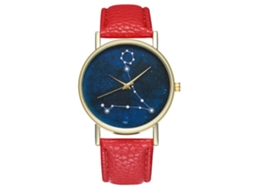 Relógio de quartzo com pulseira de couro PU, moderno e unissex com mostrador grande vermelho.