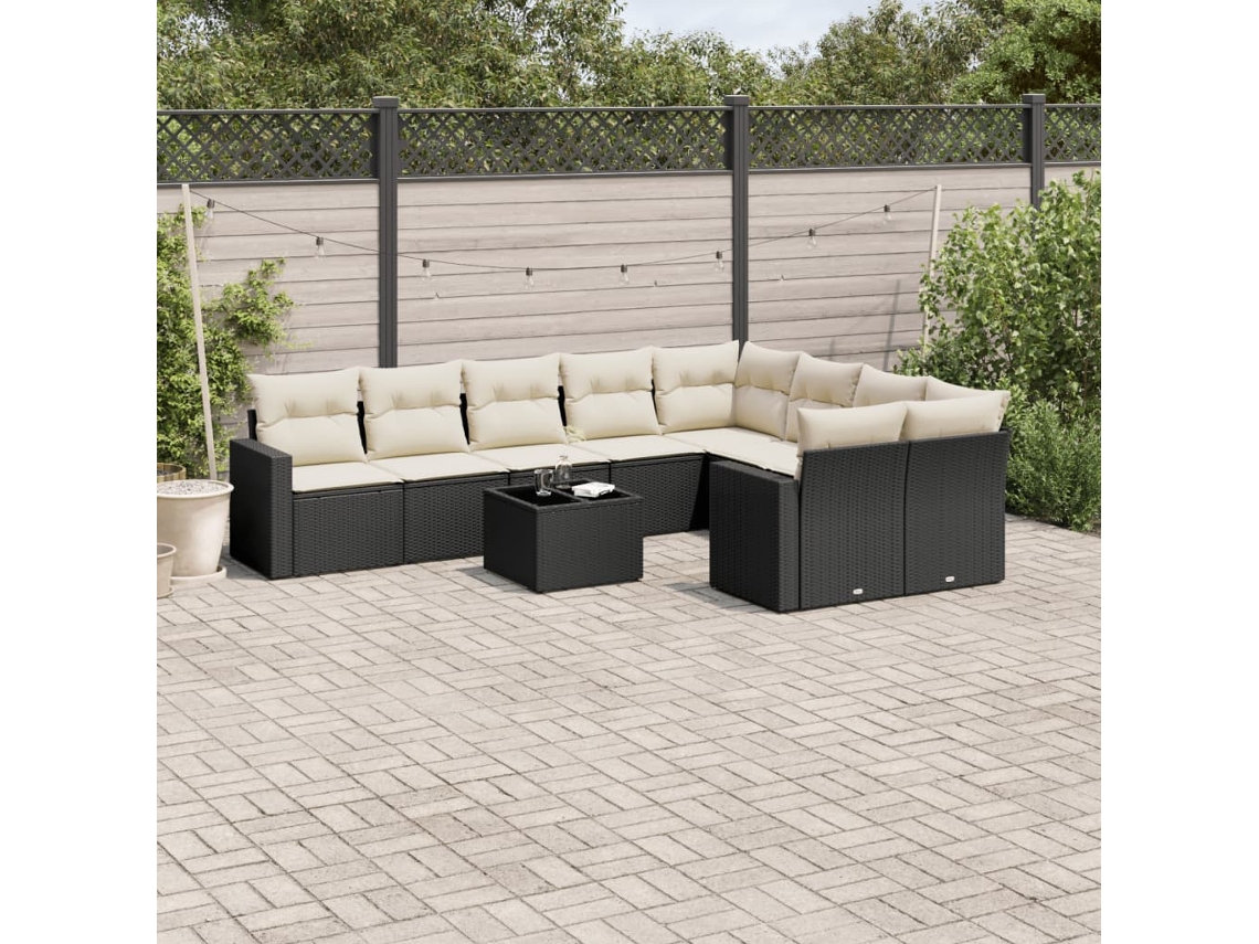 Vidaxl 10 Pcs Conjunto Sofás De Jardim C/ Almofadões Vime Pe Preto