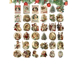 Adesivos De Natal Vintage Para Scrapbooking, Adesivos De Natal Retrô, 36 Adesivos Com Estética Retrô, Adesivos Para Laptop Gokoco