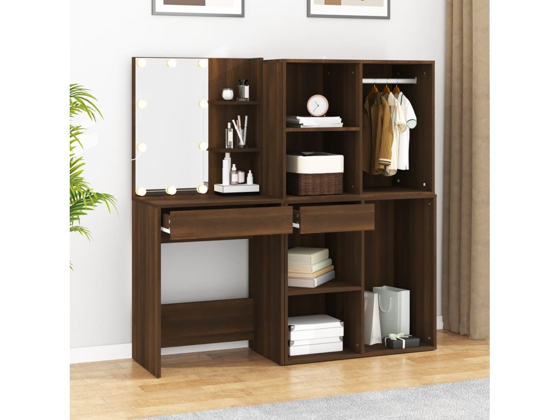 Led Dressing Table With Cabinets, Led Dressing Tables With Cabinets Vidaxl Marrom Madeira Processada (n/a)