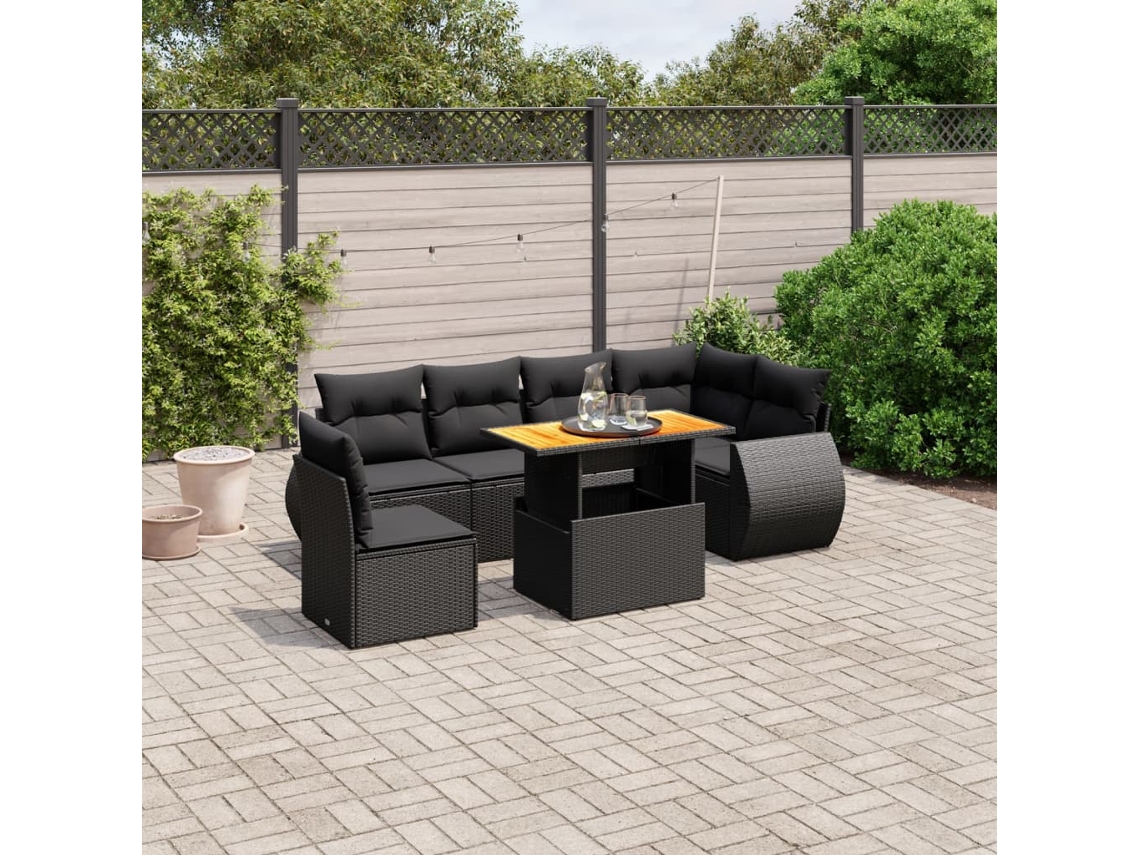 Vidaxl 7 Pcs Conjunto de Sofás P/ Jardim C/ Almofadões Vime Pe Preto