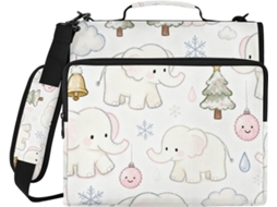 Pasta organizadora com estampa de elefante branco, 3 argolas e à prova d'água para documentos.