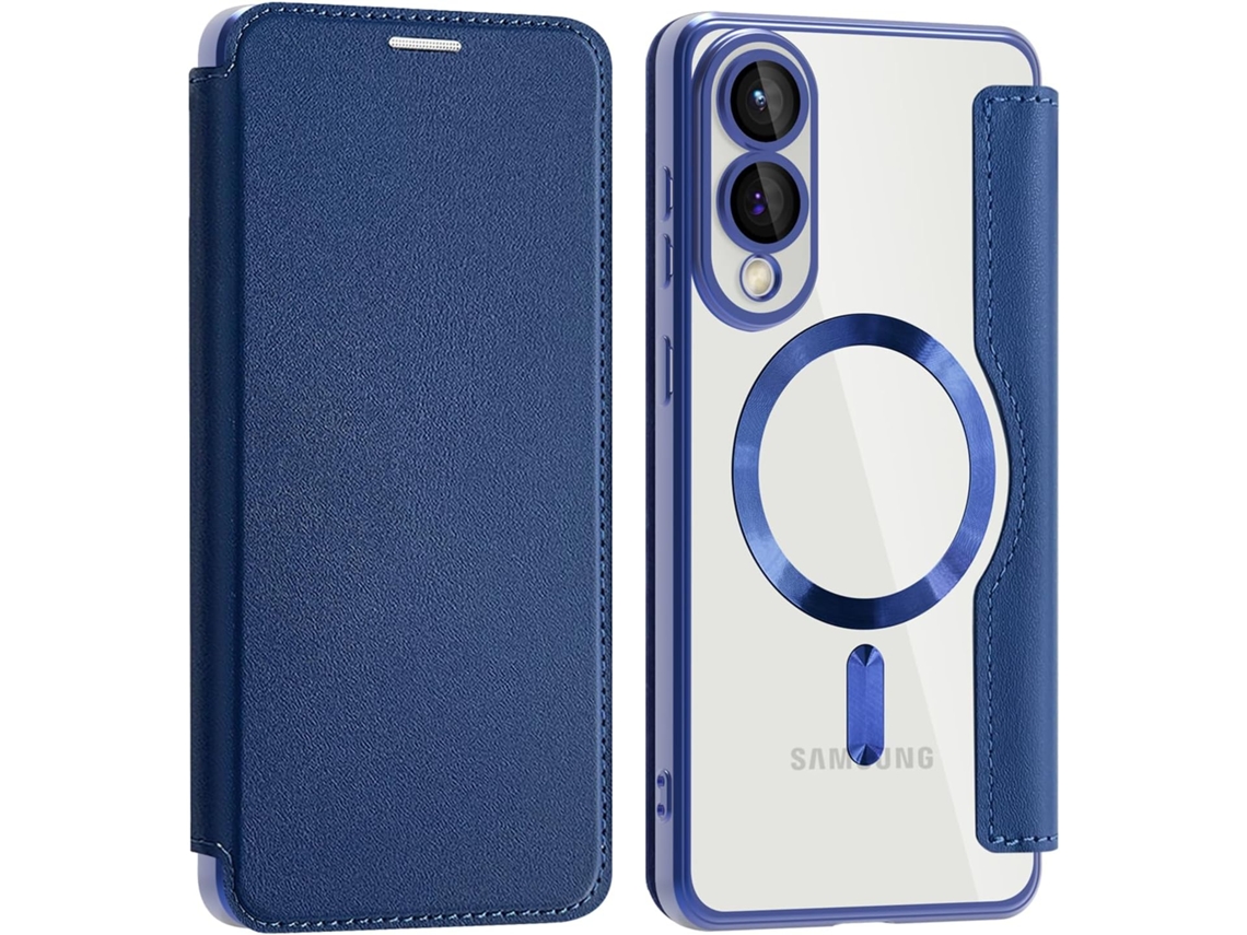 Capa Para Samsung Galaxy S25 Edge Com Porta-cartões, Em Couro Sintético Transparente Com Proteção Flip-up, Cor Azul Marinho.