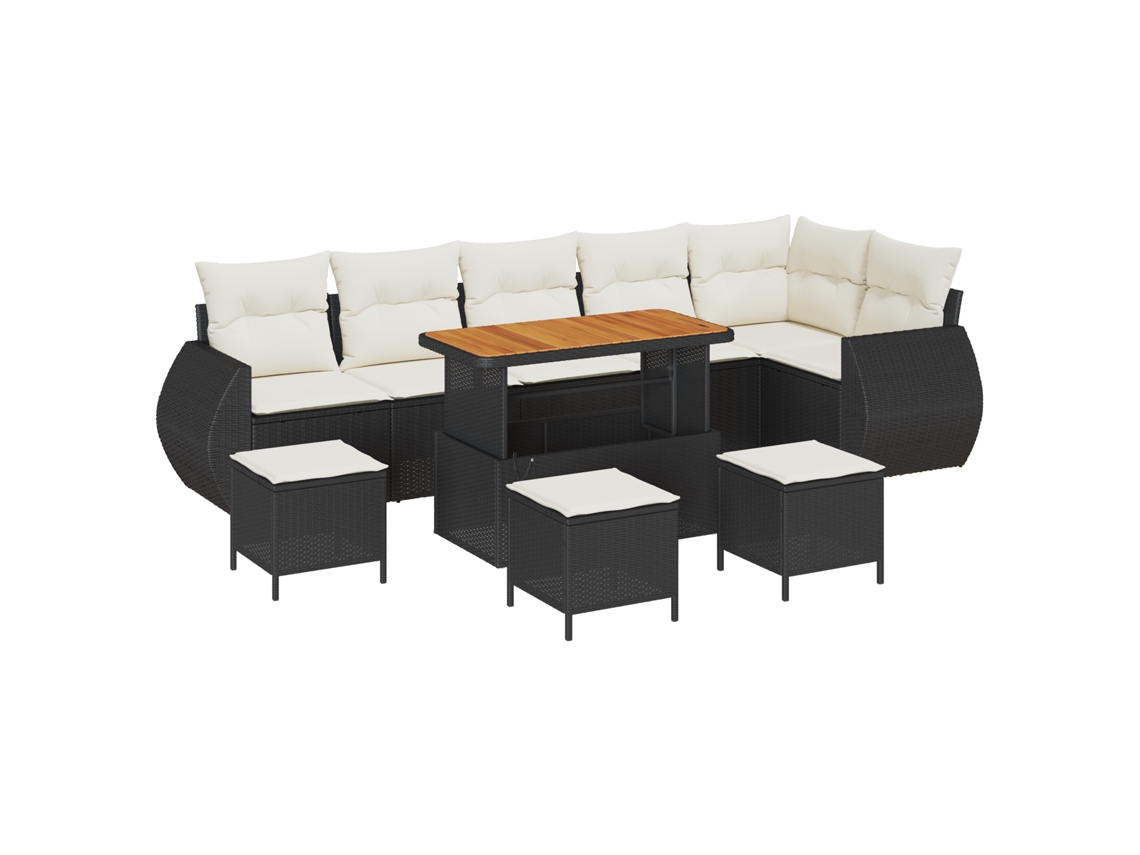 Conjunto 10 Conjunto De Sofá De Jardim Vidaxl Preto Vime Pe (110 X 55 X 71 Cm)