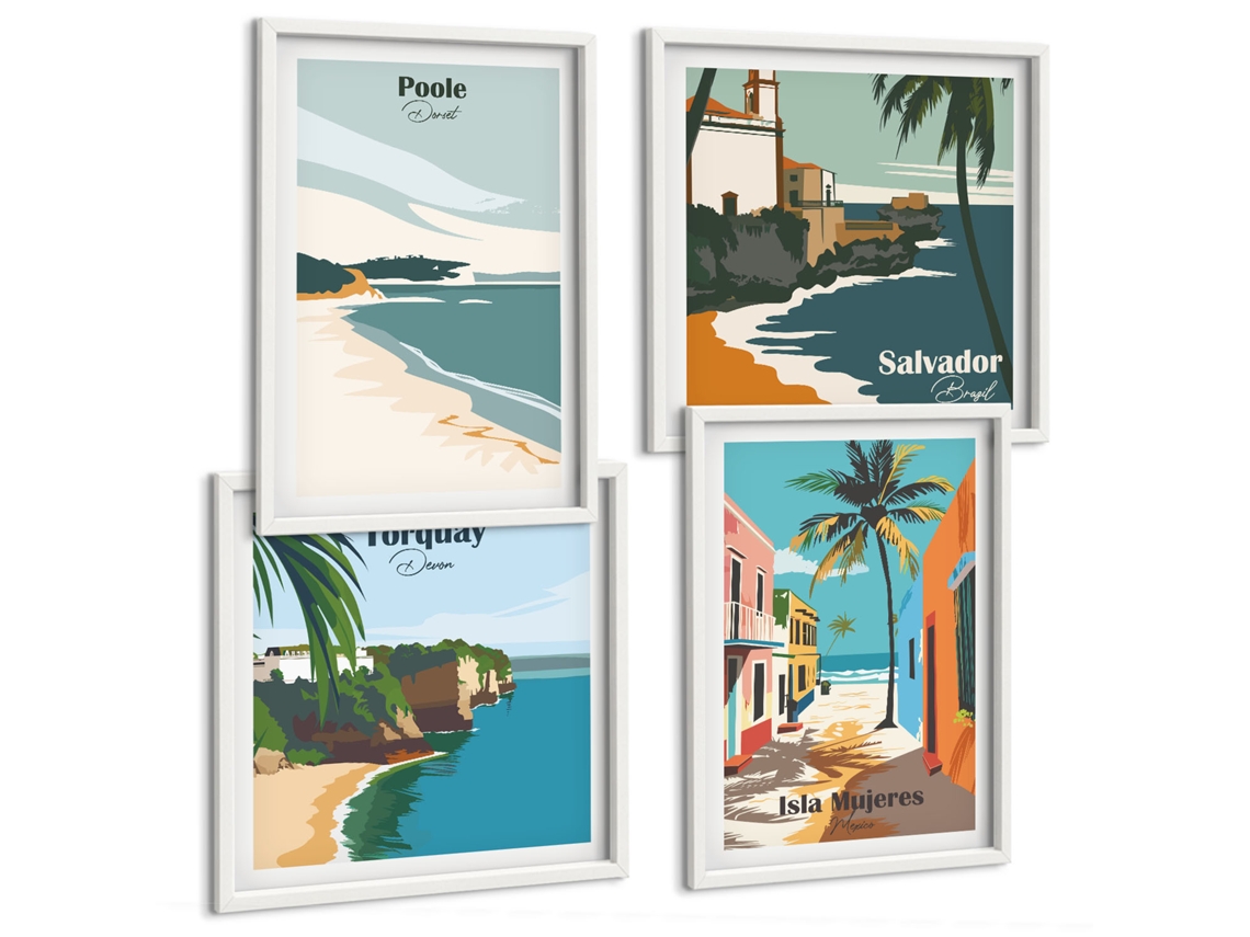Composição De Quadros Cidades Europeias Paisagens Espelharte (4 Peças)