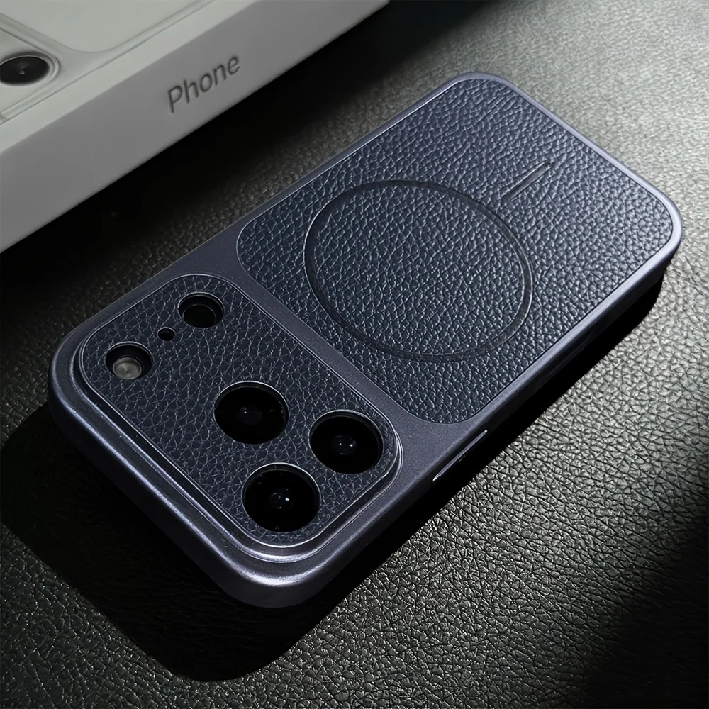 Capa Magnética Para Iphone 14 Pro Max (azul Escuro), Compatível Com Magsafe E Carregamento Sem Fio Em Couro Sintético.