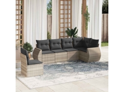 Vidaxl 6 Pcs Conj. Sofás Jardim Com Almofadões Vime Pe Cinzento-claro