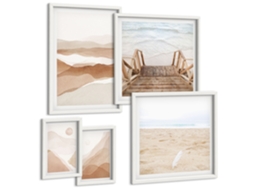 Conjunto De Pinturas Paisagem De Montanha, Lago, Píer Moldura Branca Imagens Para Um Quarto Infantil Espelharte (conjunto De 5 Imagens)