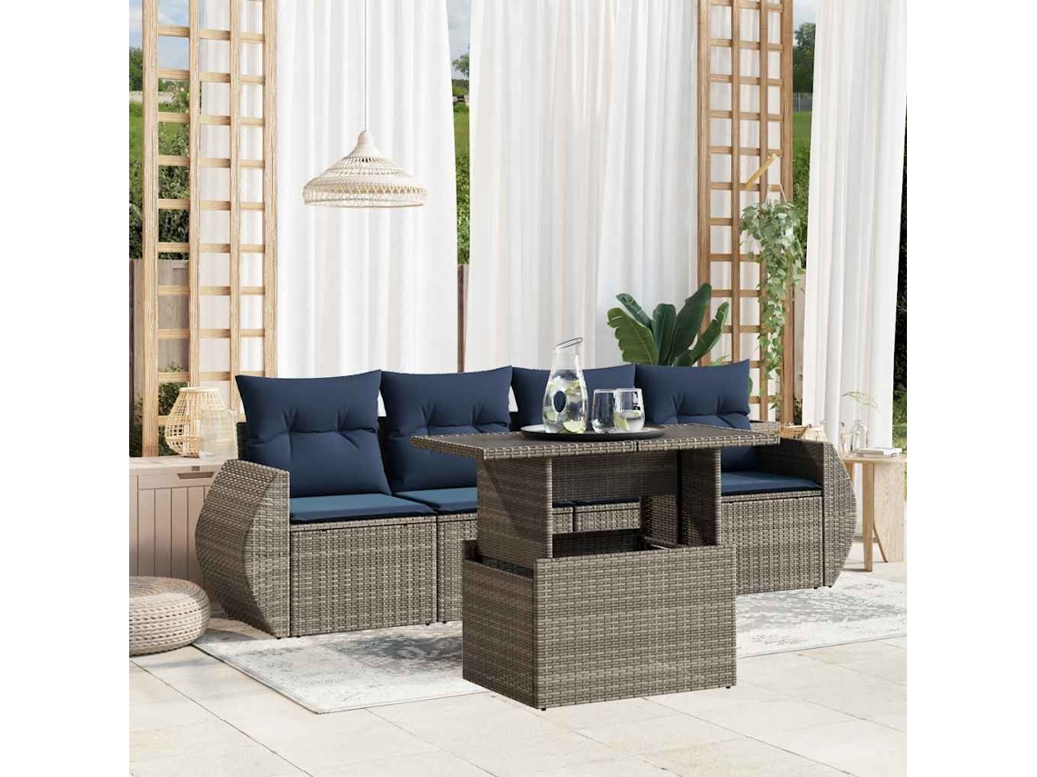 Conjunto de Sofá de Jardim com 10 Peças e Almofadas em Rattan Sintético Preto VIDAXL