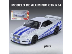 (prateado) Miniatura Do Nissan Gtr34 Em Escala 1:32, Com Luzes E Efeitos Sonoros Realistas, Feita Em Metal Fundido.