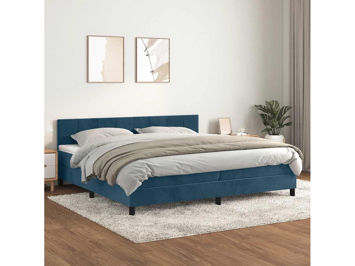 Vidaxl Cama Com Molas/colchão 200x200 Cm Veludo Azul-escuro